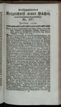 No. XIV. Julius 1784.