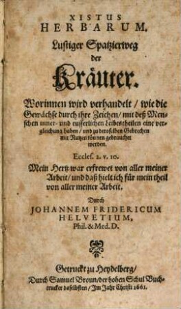 Xistus herbarum : Lustiger Spatzierweg der Kräuter