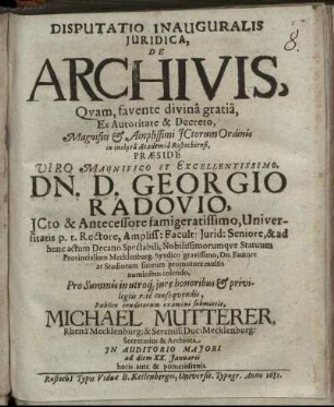 Disputatio inauguralis juridica, De Archivis