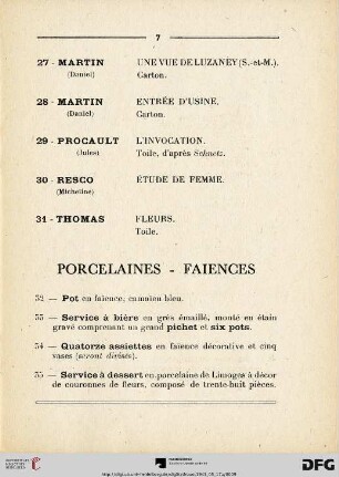 Porcelaines - Faiences (Nr. 32-42)
