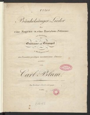 Bänkelsänger-Lieder : für eine Sopran- u. eine Baryton-Stimme mit Begleitung der Guitarre und Triangel