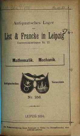 Lager-Verzeichnis. 256. 1894