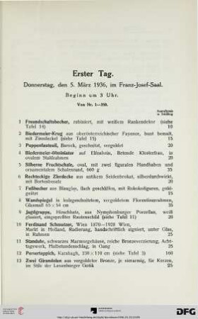 Erster Tag: Donnerstag, den 5. März 1936, im Franz-Josef-Saal, Beginn um 3 Uhr (Nr. 1-350)