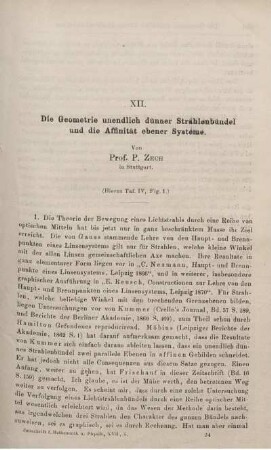 XII. Die Geometrie unendlich dünner Strahienbündel und die Affinität ebener Systeme.