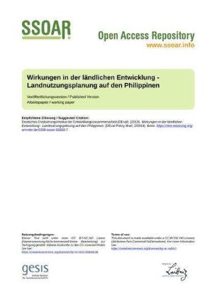 Wirkungen in der ländlichen Entwicklung - Landnutzungsplanung auf den Philippinen