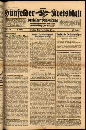 Erste Ausgabe vom Freitag, den 17. Oktober 1941.