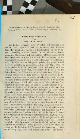 Ueber Vogel-Brustbeine : (Vortrag, gehalten auf der Ornithol.-Versammlung in Oldenburg 1883)