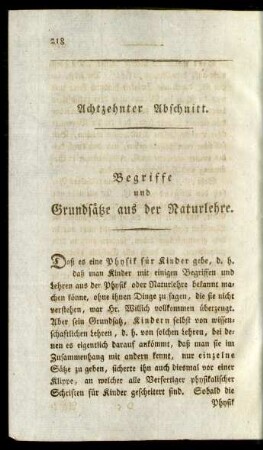 Achtzehnter Abschnitt. Begriffe und Grundsätze aus der Naturlehre