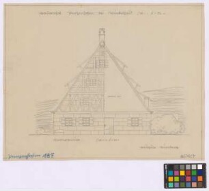 Penzenhofen (Landkreis Nürnberg): Bauernhaus [Ortsstraße Nummer 1]. Haupthaus Giebel-Ansicht)