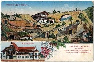 Luna-Park, Leipzig-W. am Auensee : größter Vergnügungspark Deutschlands, Größe ca. 170 000 Quadratmeter ; American Scenic Railway, Gebirgs-Restaurant