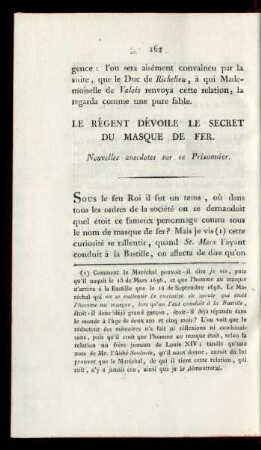 Le Régent Dévoile Le Secret Du Masque De Fer.