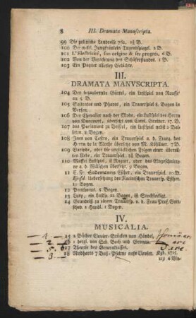 III. Dramata Manuscripta
