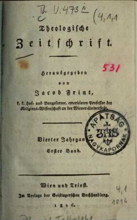 Theologische Zeitschrift. 4,1. 1816