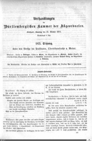 163. Sitzung, Stuttgart, 25.10.1873