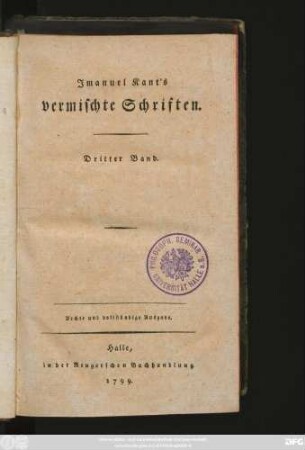 Bd. 3: Imanuel Kant's vermischte Schriften