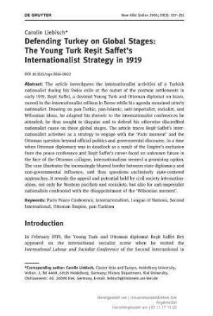 10: Defending Turkey on global stages : the young Turk Reşit Saffet’s internationalist strategy in 1919