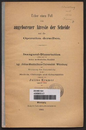 Ueber einen Fall von angeborener Atresie der Scheide und die Operation derselben