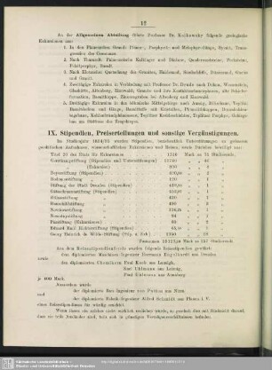 IX. Stipendien, Preiserteilungen und sonstige Vergünstigungen