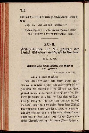 XXVII. Mittheilungen aus dem Journal der königl. Ackerbaugesellschaft in London