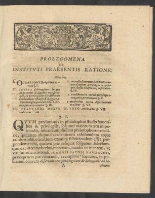 Prolegomena De Instituti Praesentis Ratione