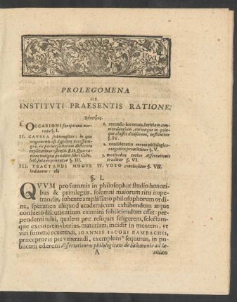 Prolegomena De Instituti Praesentis Ratione
