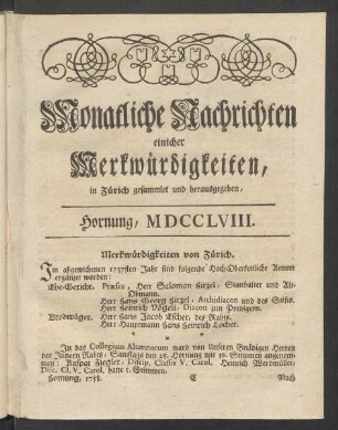 Hornung, MDCCLVIII