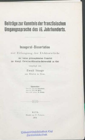 Beiträge zur Kenntnis der französischen Umgangssprache des 16. Jahrhunderts
