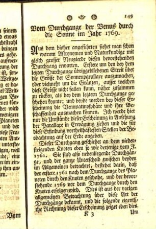 Vom Durchgange der Venus durch die Sonne im Jahr 1769.