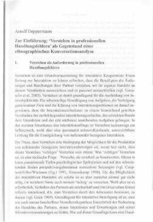 Zur Einführung: 'Verstehen in professionellen Handlungsfeldern' als Gegenstand einer ethnographischen Konversationsanalyse