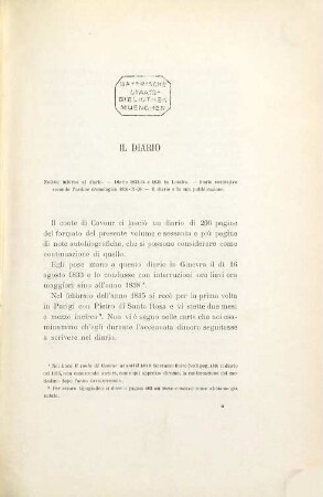 Diario inedito con note autobiografiche del conte di Cavour : Pubblicato per cura e con introduzione di Domenico Berti