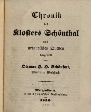 Chronik des Klosters Schönthal