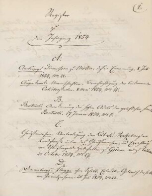 Register zu dem Jahrgang 1854