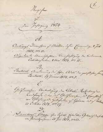 Register zu dem Jahrgang 1854