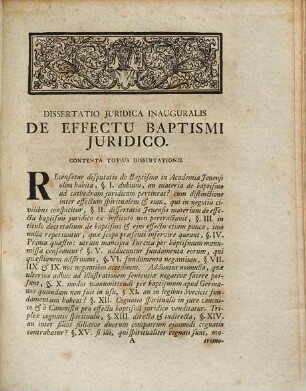 Dissertatio Juridica Inauguralis De Effectu Baptismi Juridico