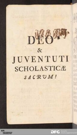 Deo & Juventuti Scholasticae Sacrum!