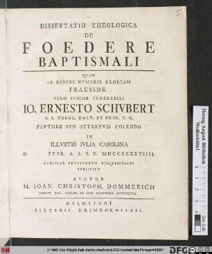 Dissertatio Theologica De Foedere Baptimali