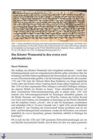 Das Kloster Wonnental in den ersten zwei Jahrhunderten