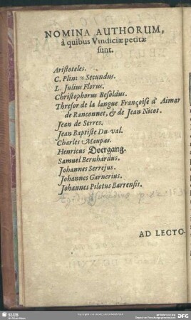 Nomina Authorum, a quibus Vindiciae petitae sunt