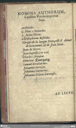 Nomina Authorum, a quibus Vindiciae petitae sunt