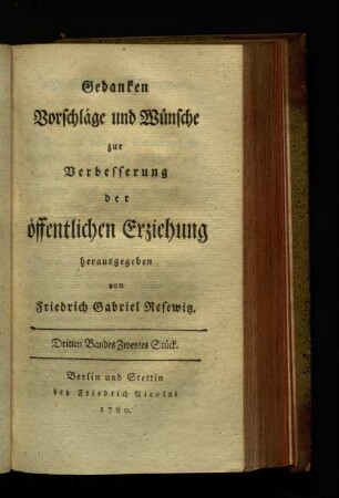 Dritten Bandes Zweytes Stück.