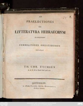 Ad Praelectiones De Litteratvra Hebraeorvm Habendas