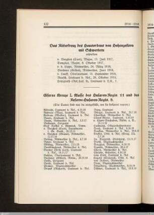 Eiserne Kreuze I. Klasse des Husaren-Regts. 11 und des Reserve-Husaren-Regts. 8