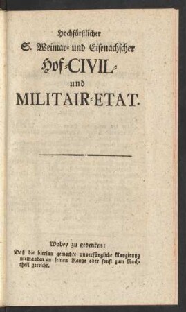 Hochfürstlicher S. Weimar- und Eisenacher Hof-Civil-und Militair-Etat