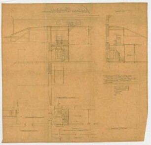 Thiersch, Friedrich von; Wiesbaden; Kurhaus - Treppe 1. OG zum DG (Grundriss 1. OG, Schnitte)