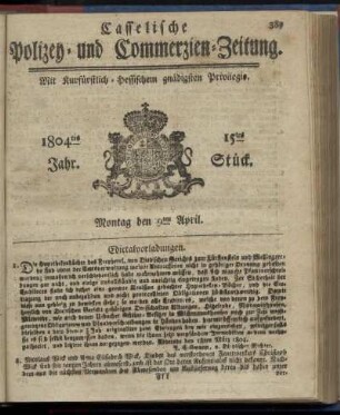 15tes Stueck, Montag den 9ten April 1804