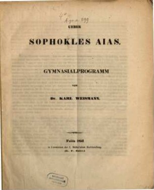 Über Sophokles Aias : Gymnasialprogramm