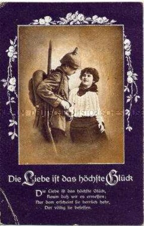 Postkarte mit Soldaten-Liebesmotiv und Vers