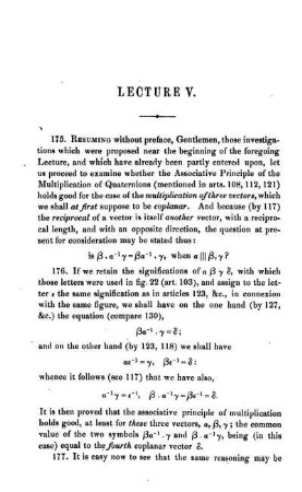 Lecture V. Associative Principle for the Multiplication of three Lines in Space.