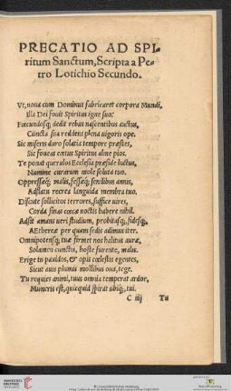 Precatio ad spiritum sanctum, scripta a Petro Lotichio Secundo