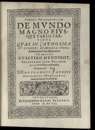 Theses philosophicae de mundo magno eiusque variis partibus
